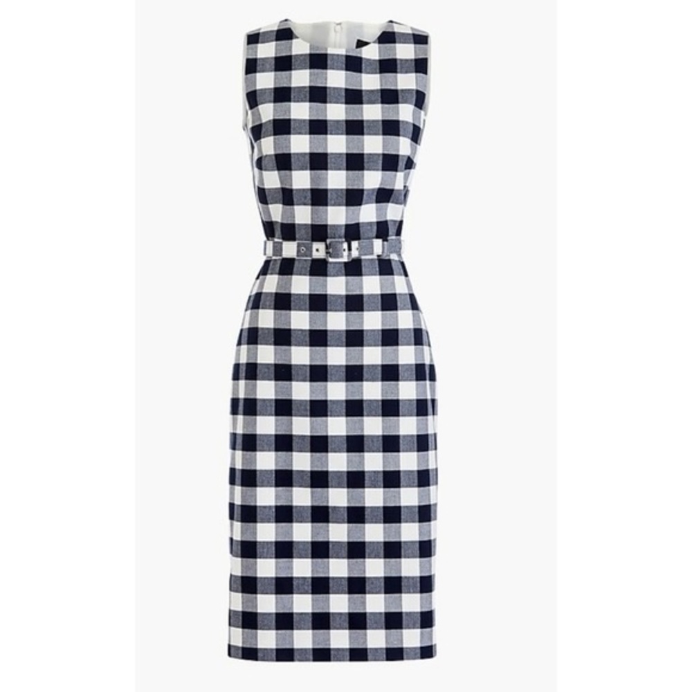 J. Crew Belted Gingham Sheath Dress In Navy White NWT!